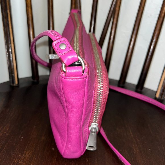 Fossil Top Zip Crossbody Shoulder Bag Purse Fuchsia Pink Leather - Picture 3 of 9